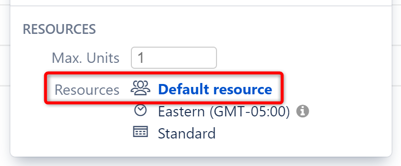 Default Resource in the Task Details panel