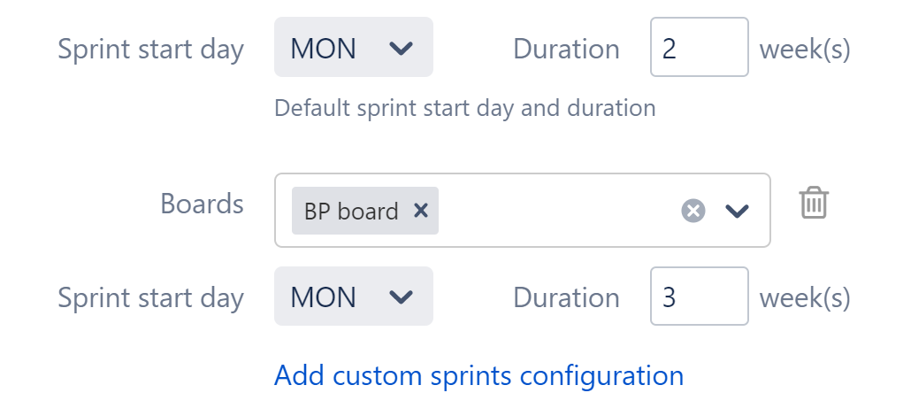 Custom sprint configuration