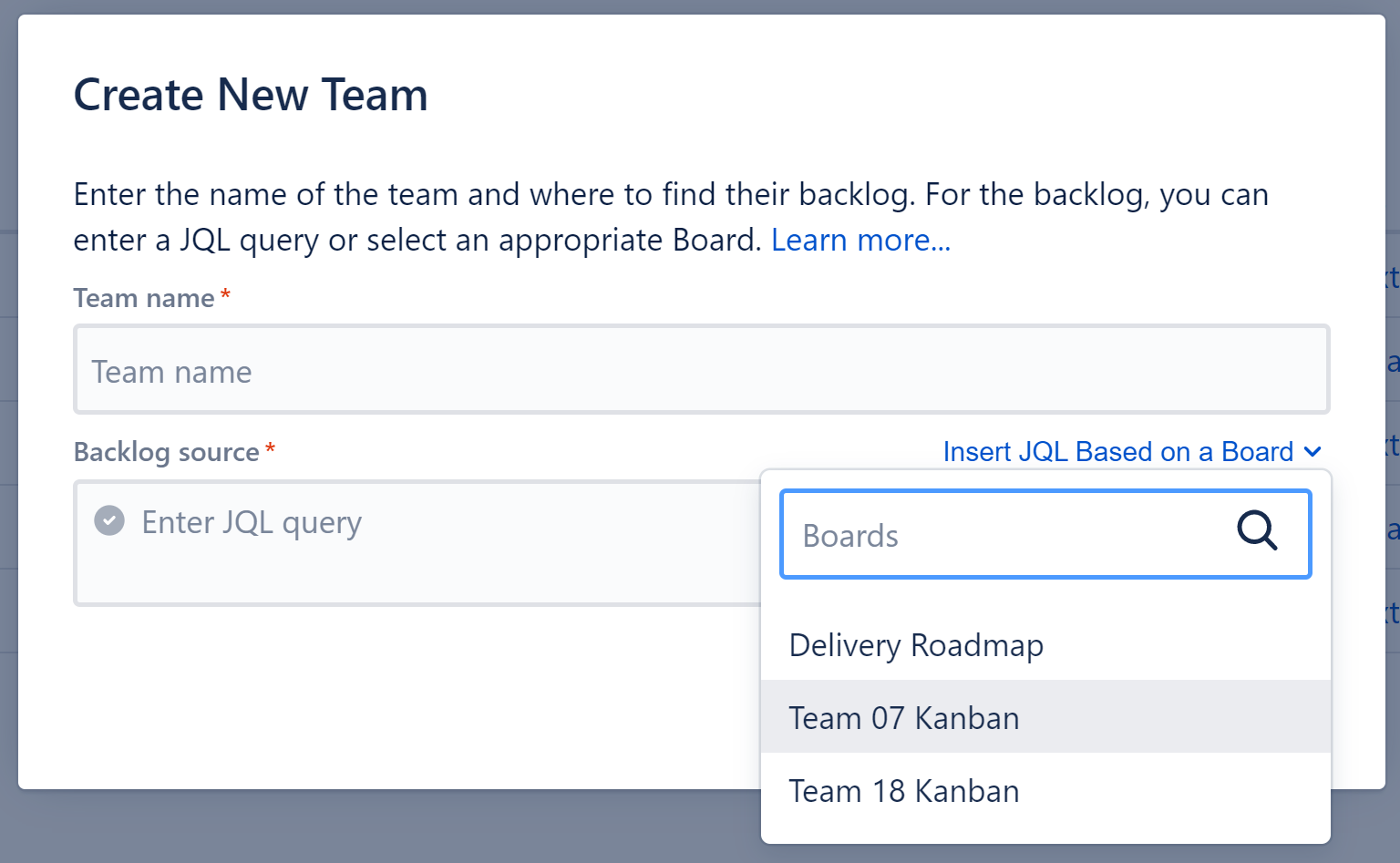 Identify a team's backlog based on a Jira board