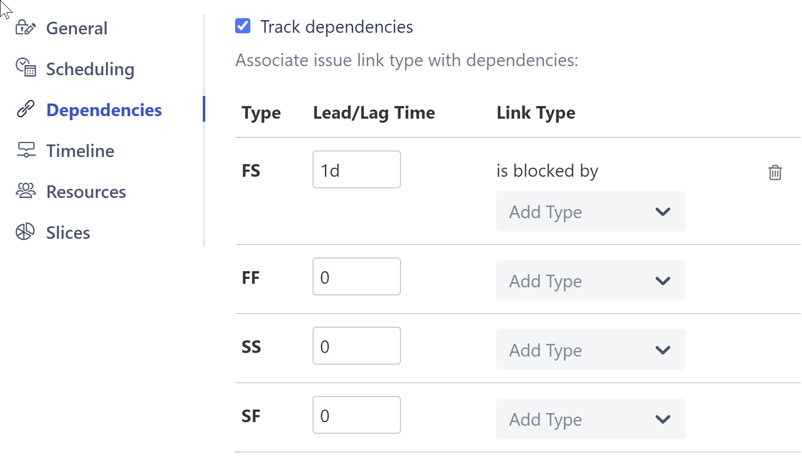 Track dependencies and set lead and lag times