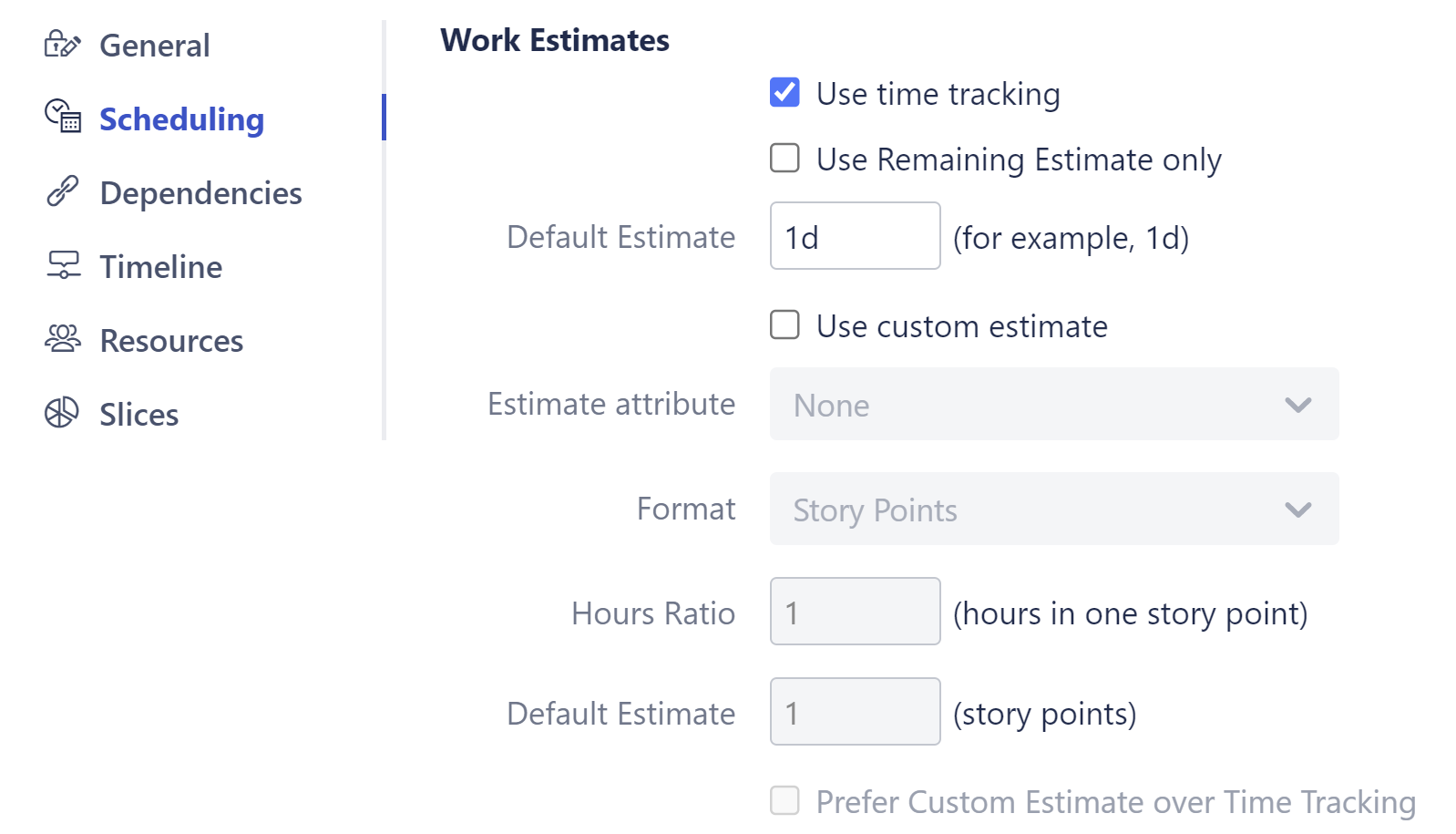 Configure work estimates