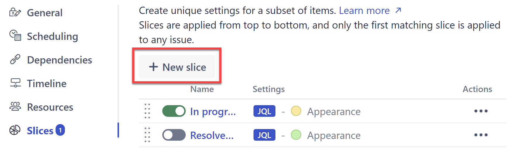 Create a new slice configuration