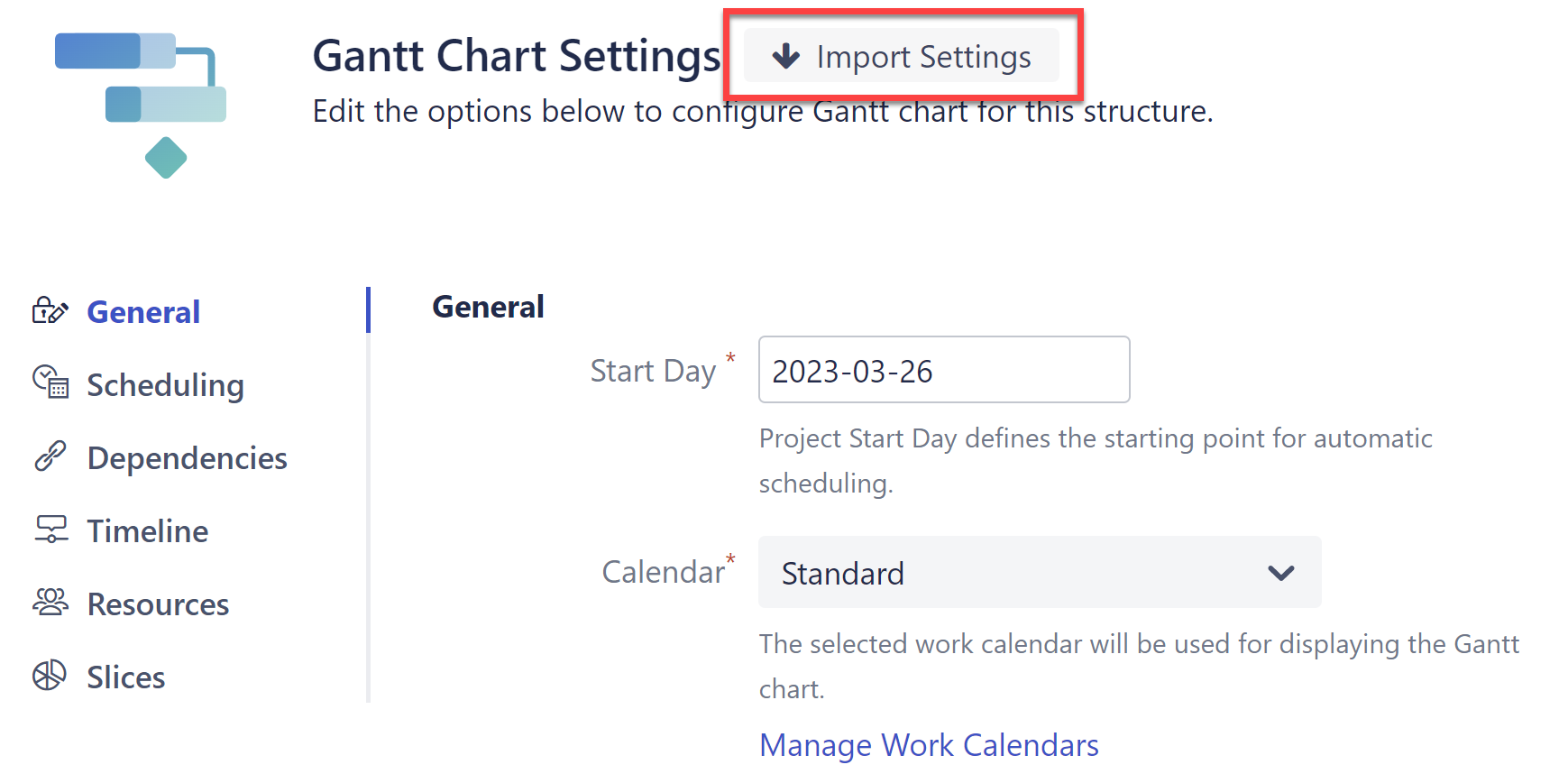 Import settings from another structure