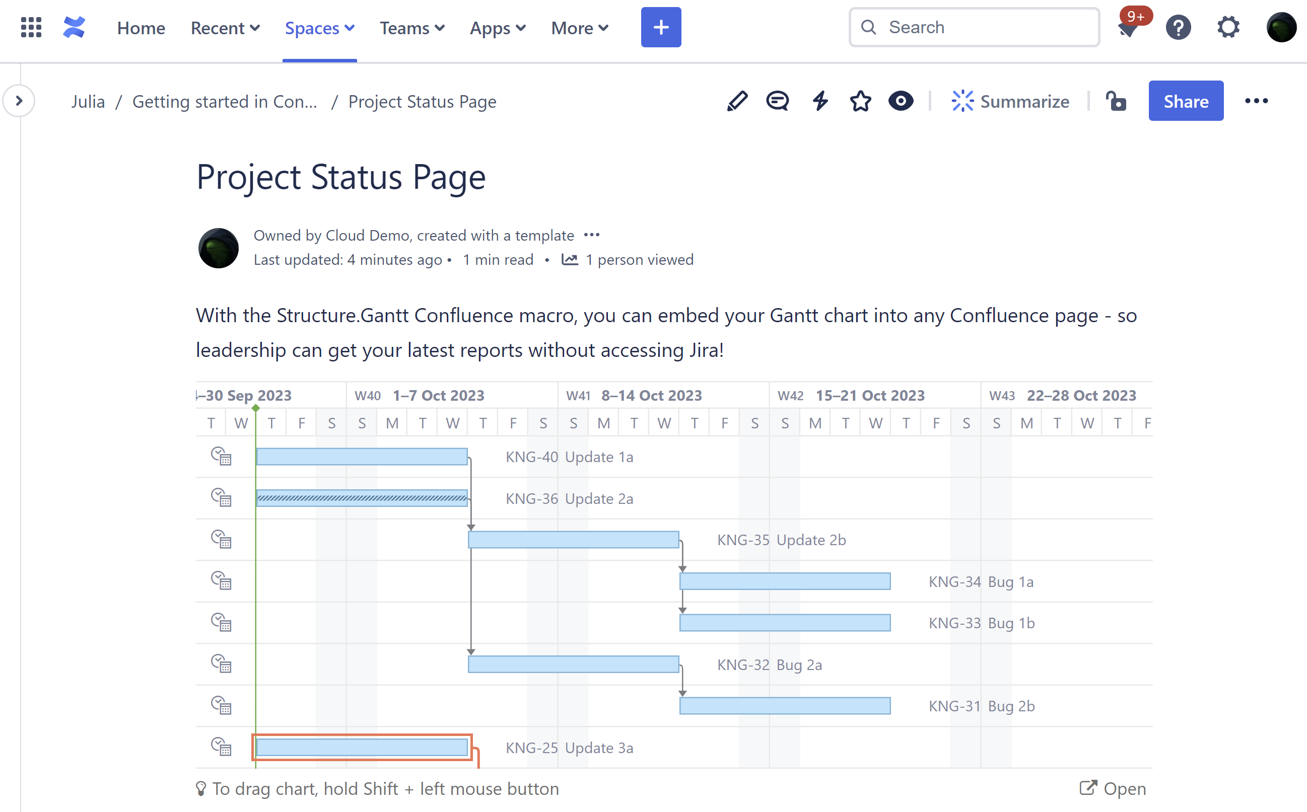 Structure.Gantt macro on a confluence page