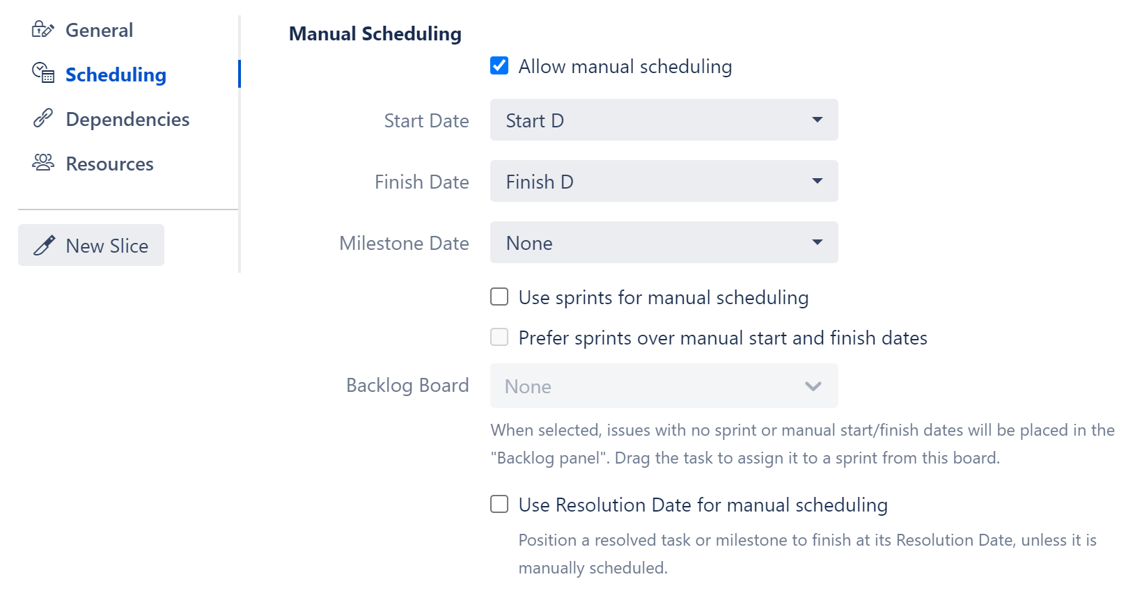 Manual Scheduling Configuration