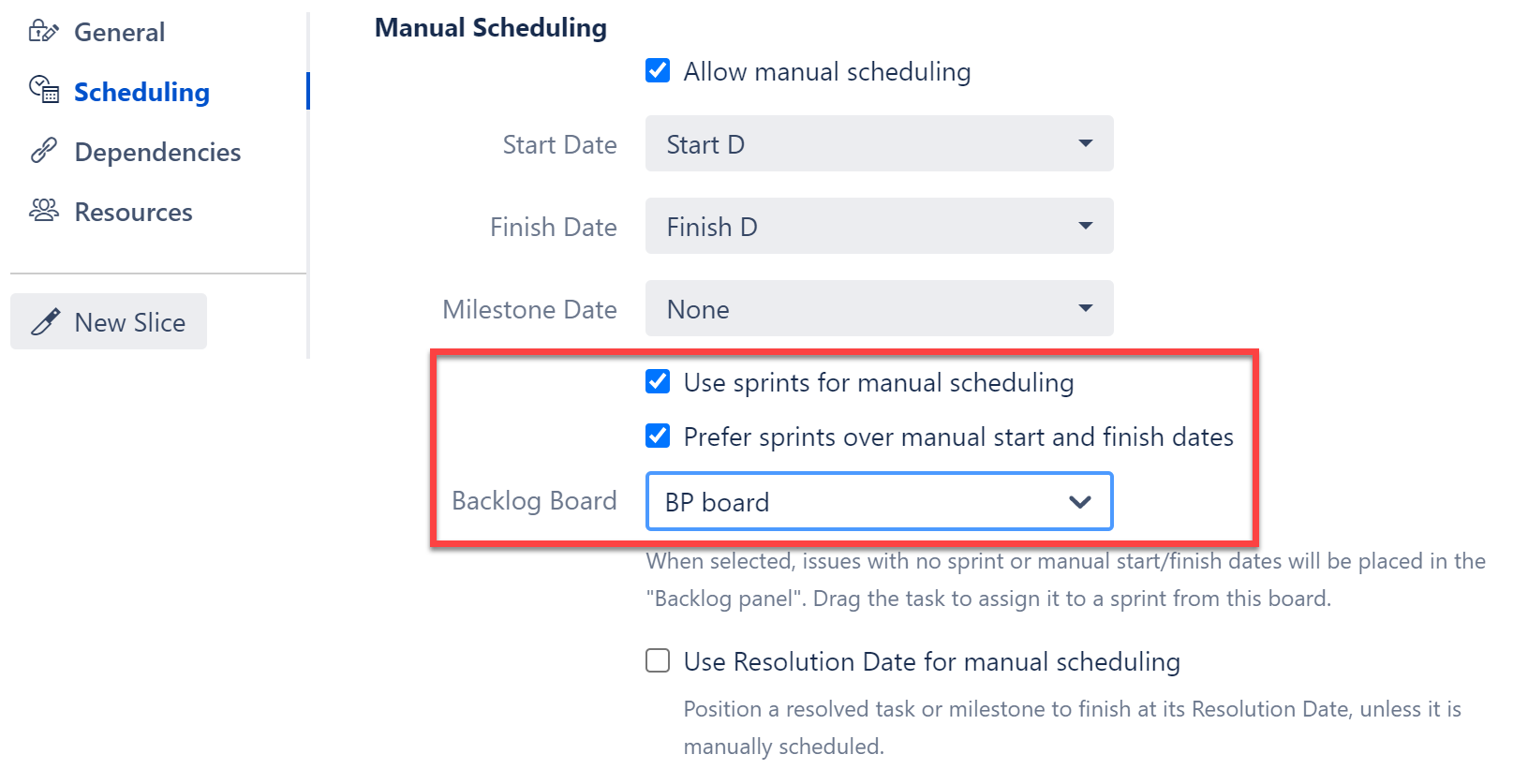 Configuration for sprint-based scheduling