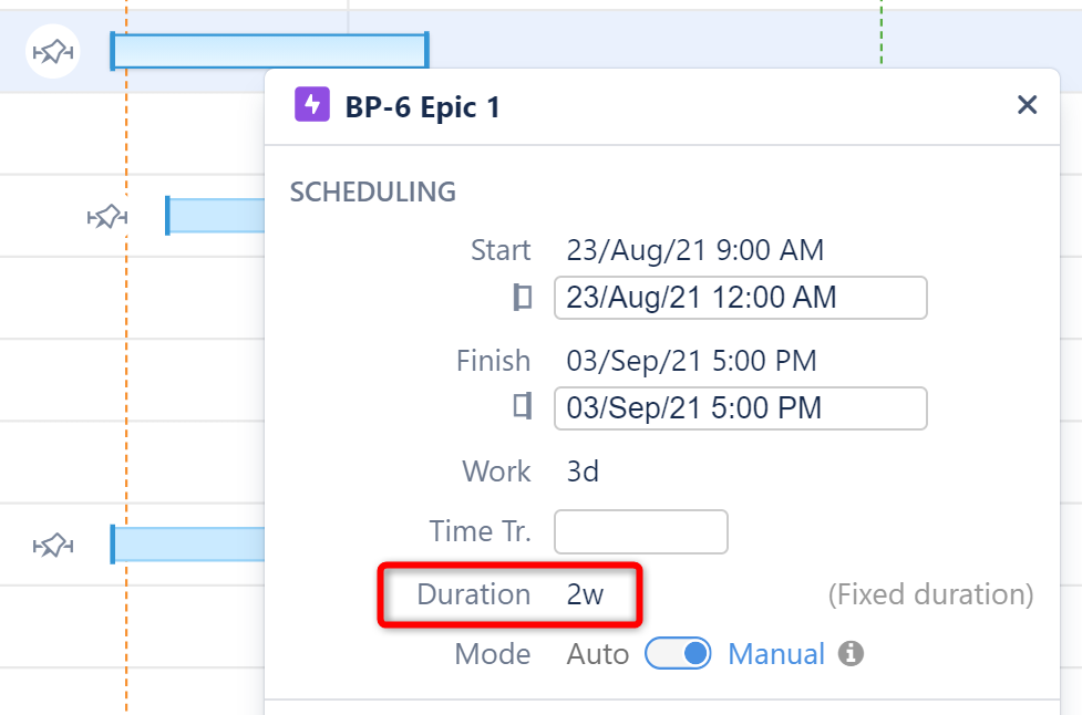 Duration field in the Task Details panel