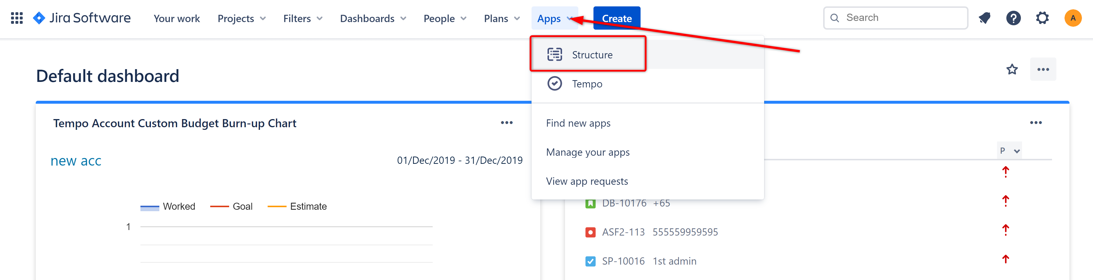 Open Structure from the Jira menu