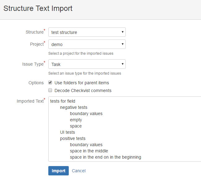 Structure Text Import Options