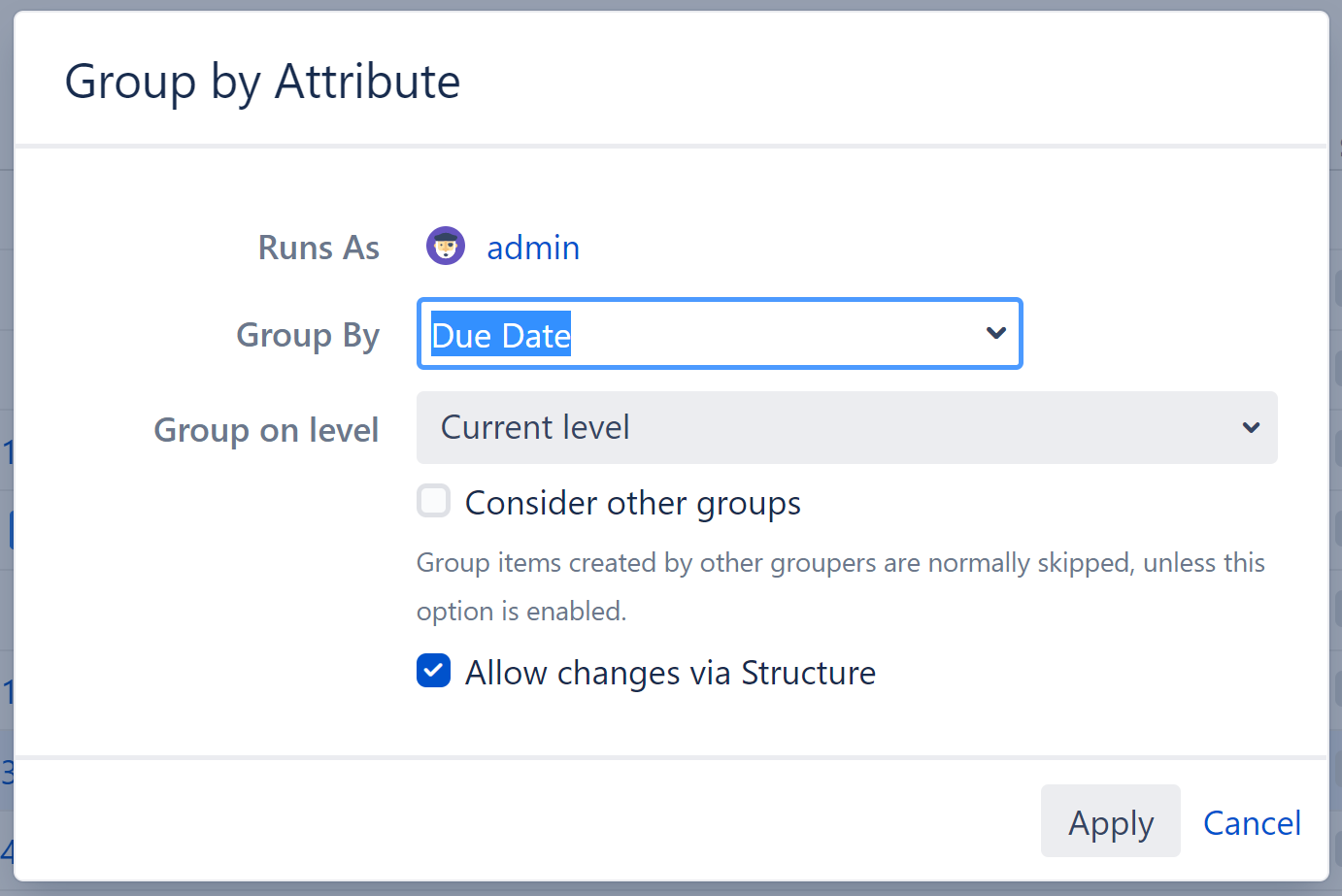 group by attribute settings