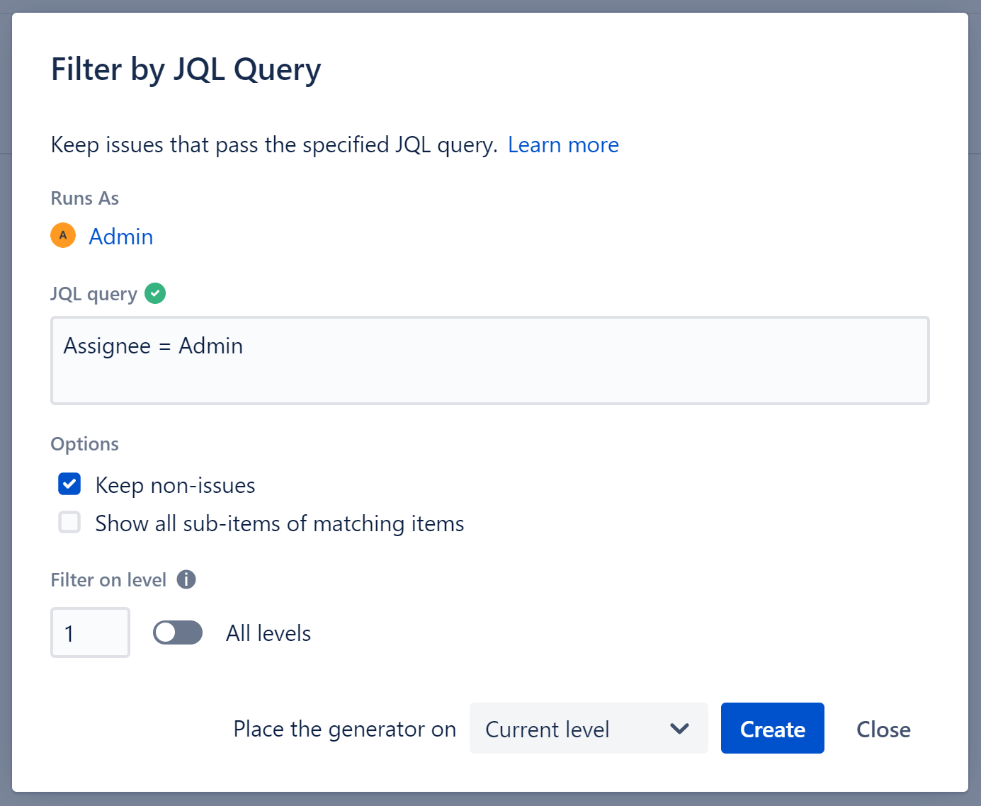 Filter by JQL Query settings