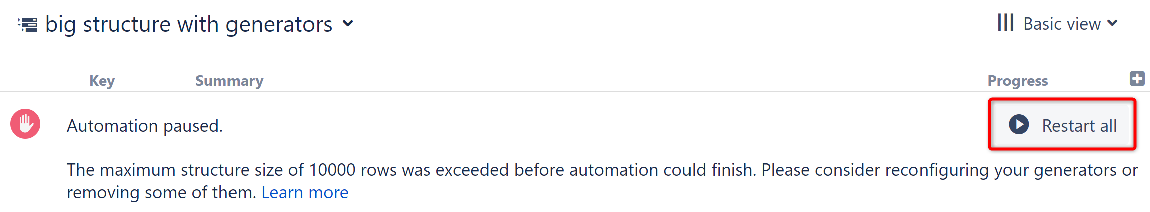 Restart all button to resume paused automation