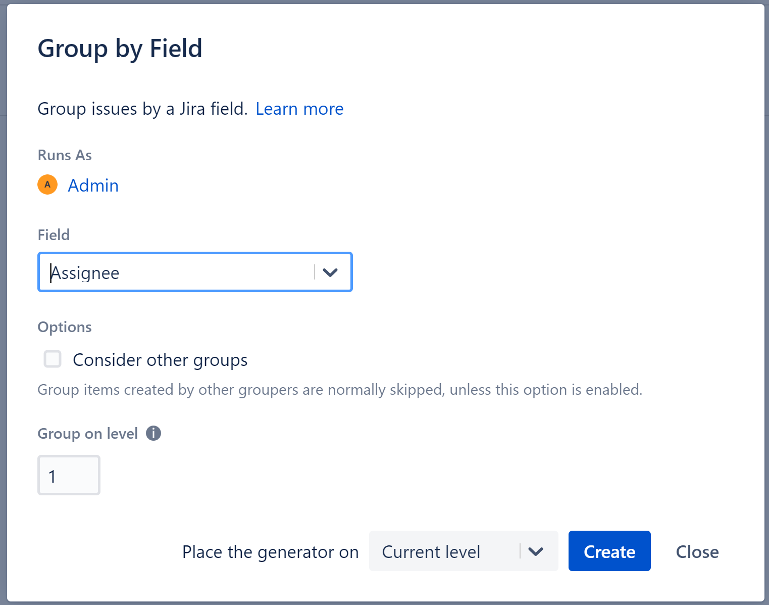 Field Grouper settings - Group by Assignee