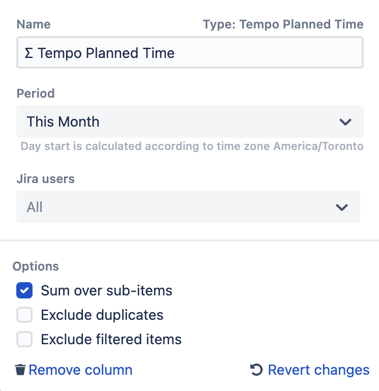 Configuring a Tempo Planned Time column