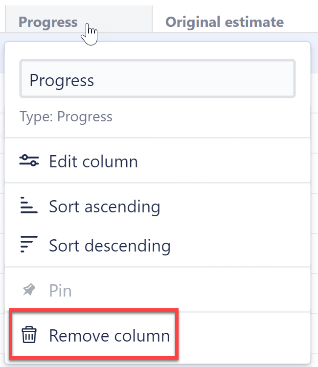 Remove column option in a column menu
