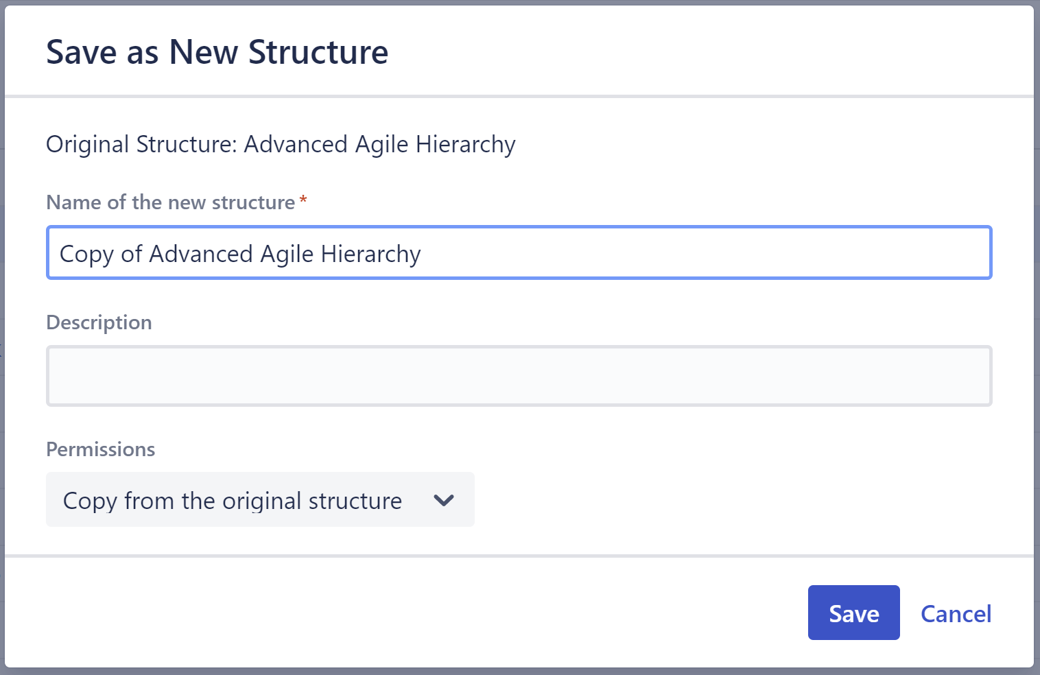 Save as New Structure settings