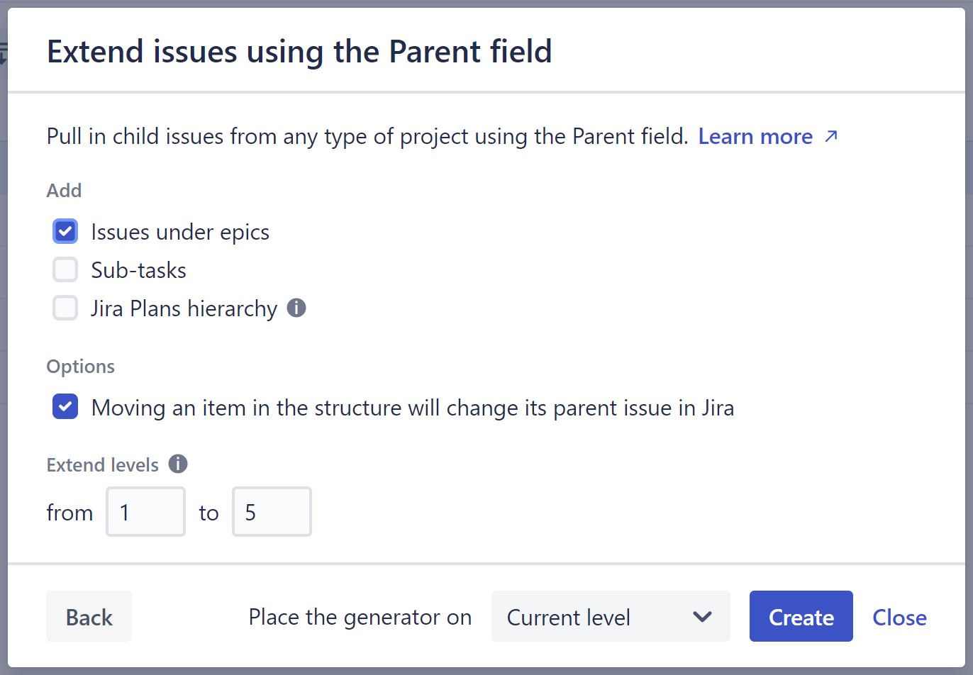 Child Issue extend generator settings
