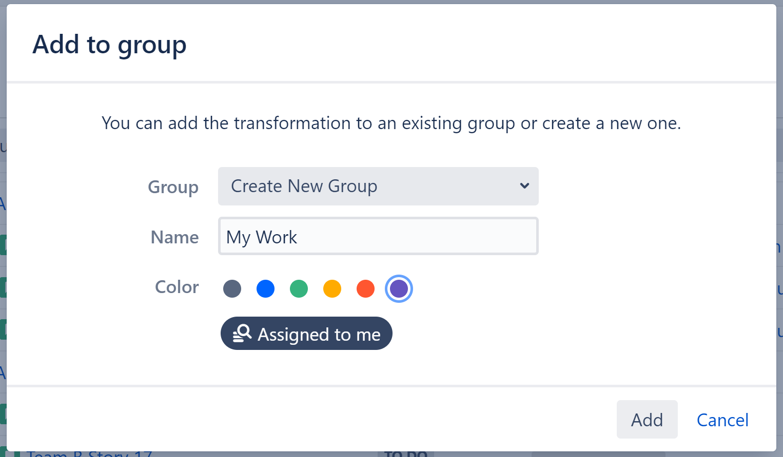 Add Quick Transformation to a new group