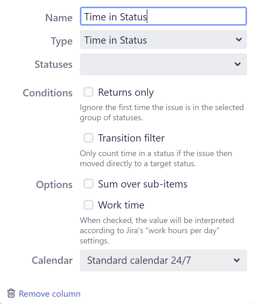 Time in Status column settings