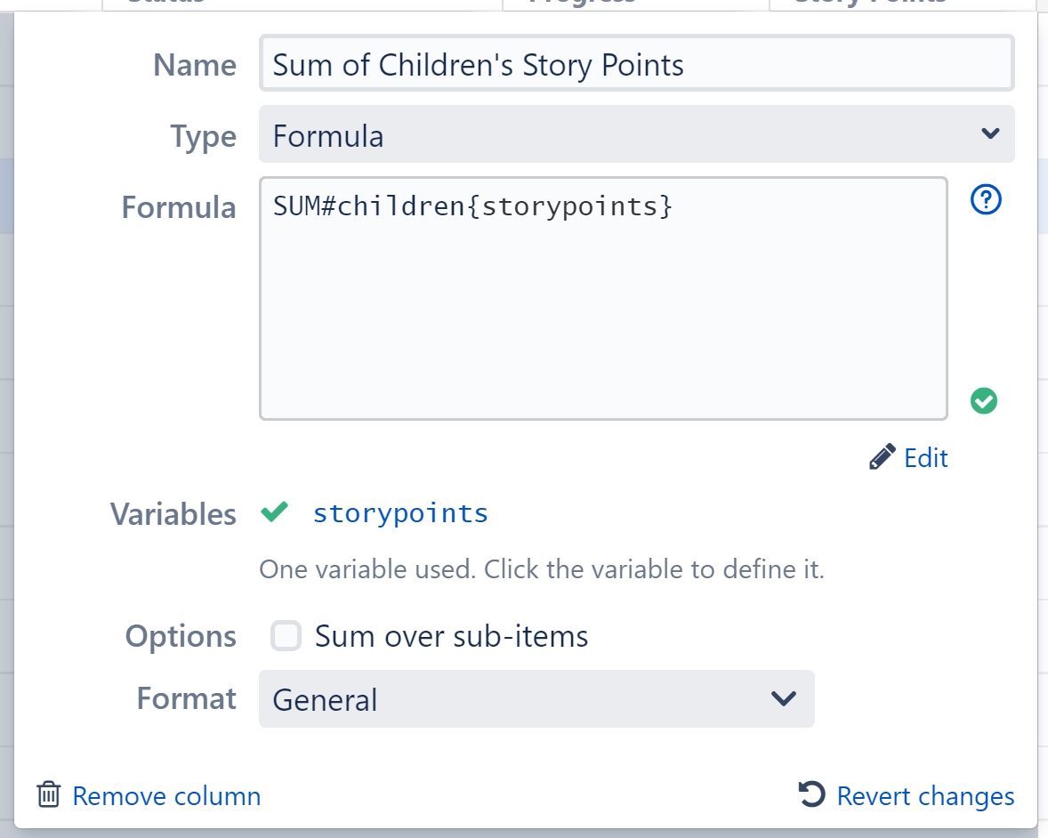 Formula for Calculating Sum of Children's Story Points