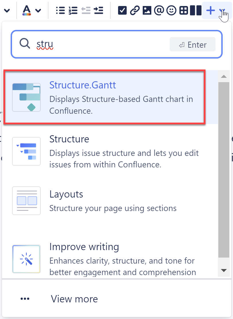 Structure.Gantt in the Add Macro menu
