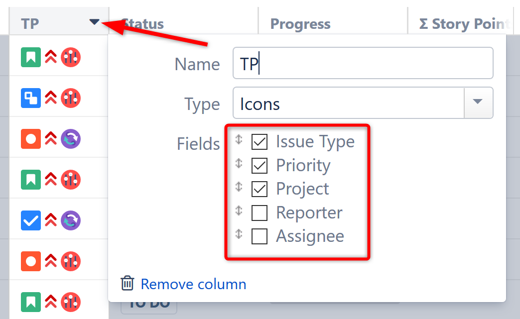 Icons Column Structure For Jira Alm Works Knowledge Base