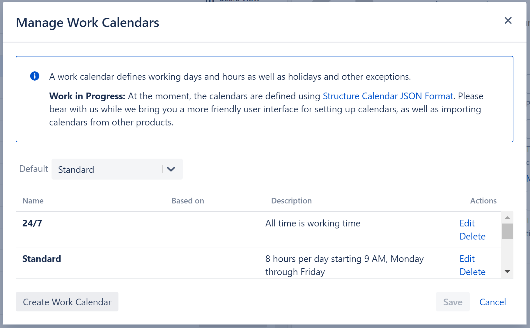 Manage Work Calendars